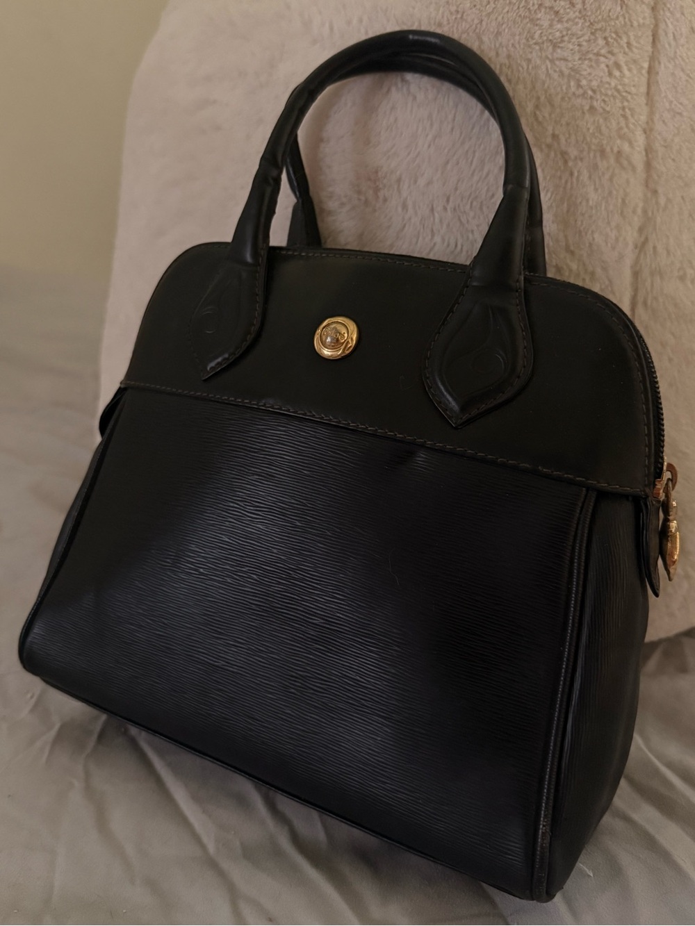 Chloe Black Structured Top-Handle Satchel with Gold Hardware